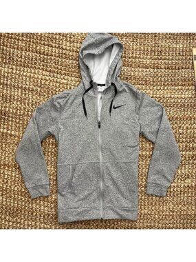 Nike Mens Large Therma Training Hoodie Gray Zip Jacket Zipper Pocket CU6231-063